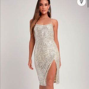 Shining Superstar Silver Sequin Midi Dress